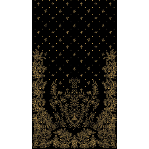 Luxurious Gold Floral Panel with Scattered Buti Embroidery Design