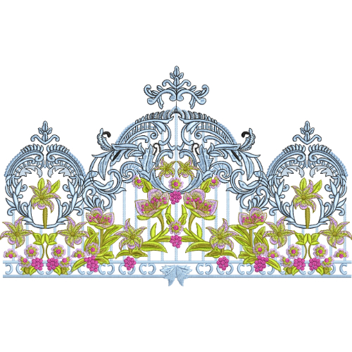 Royalty Free Ornamental Floral Border Embroidery Design with Elegant Multicolor Thread Work