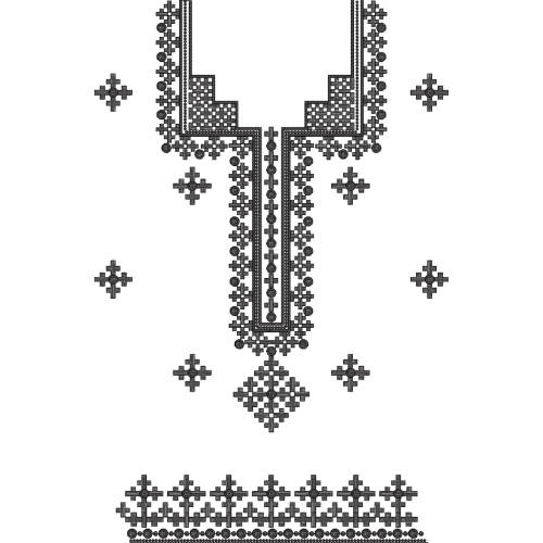 Classic Grey Geometric Embroidery Neckline Design on White Background