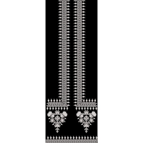 White Floral Vertical Panel Embroidery Design with Ornamental Bottom Motifs