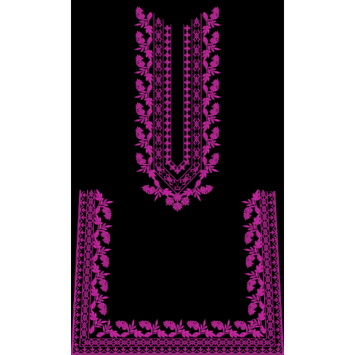 Magenta Floral Neckline Embroidery Design with Matching Border Frame