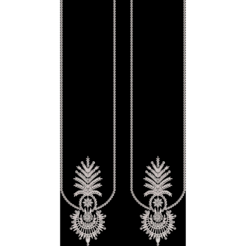 White Symmetrical Neckline Embroidery with Leaf Drop Motifs