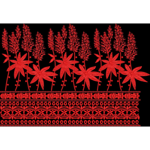 Red Floral Border Embroidery Design with Layered Decorative Bands