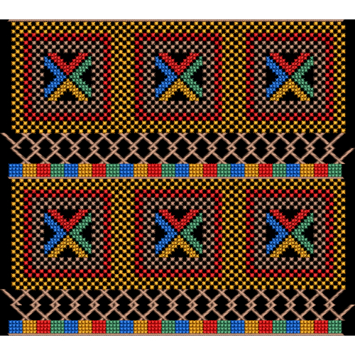 Royalty Free Geometric Tribal Border Embroidery Design with Multicolor Cross Motifs