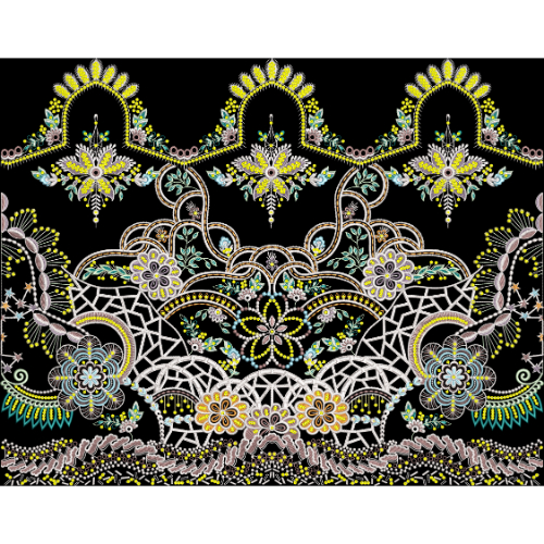 Royalty Free Ornate Border Embroidery Design with Intricate Floral and Geometric Thread Work