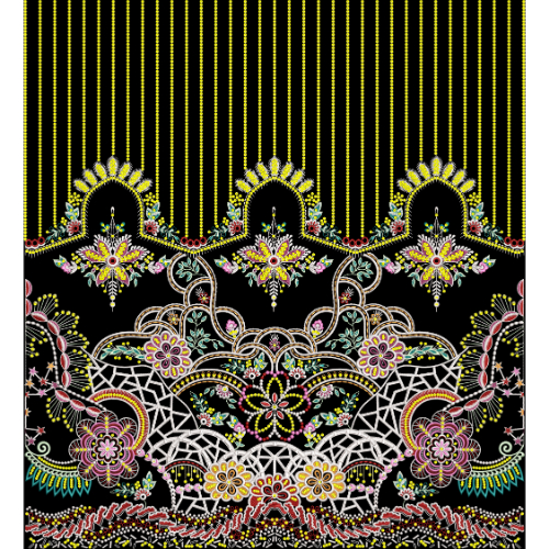 Royalty Free Heavy Ornamental Border Embroidery Design with Hanging Bead and Floral Thread Work