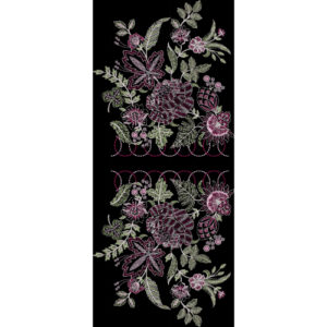 Royalty Free Floral Vertical Panel Embroidery Design with Delicate Leaf Work and Elegant Multicolor Thread Detailing