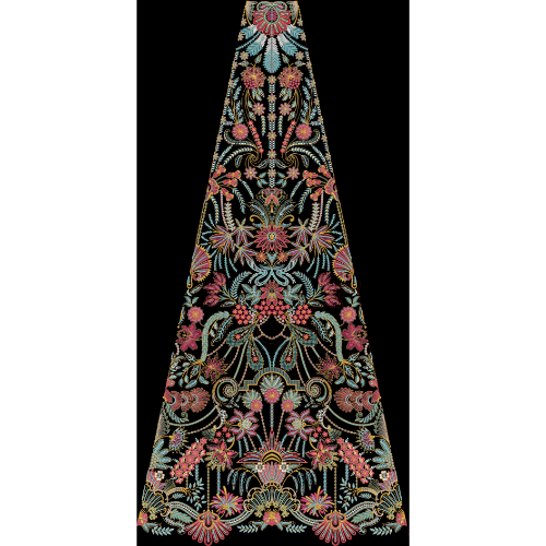 Royalty Free Triangular Floral Panel Embroidery Design with Ornate Multicolor Thread Work