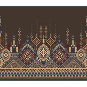 Prints Textile Borders Pattern Embroidery Design with Traditional Geometric Motifs in Earthy Multicolor Tones