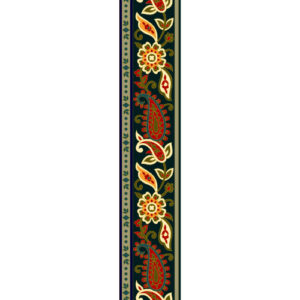 Traditional Floral Paisley Border Textile Print in Dark Green and Red Accents