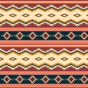 Traditional Tribal Geometric Border Textile Print in Warm Multicolor Tones