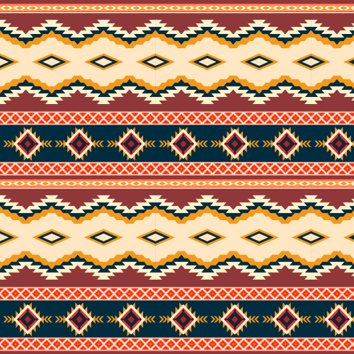 Traditional Tribal Geometric Border Textile Print in Warm Multicolor Tones