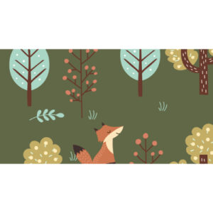 Cute Woodland Animal Border Textile Print with Fox and Forest Elements