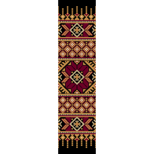 Traditional Tribal Geometric Border Textile Print in Maroon and Gold Tones