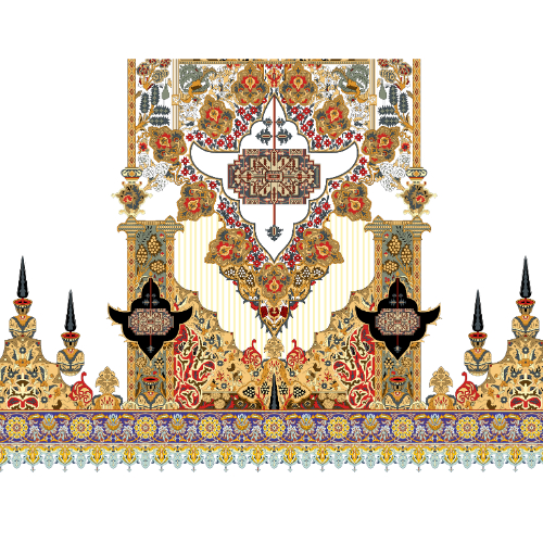 Royal Mughal Ornamental Panel Border Textile Print with Intricate Floral Detailing