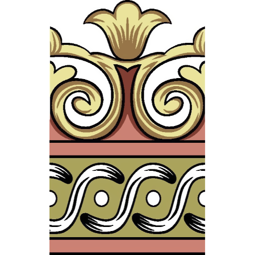 Classic Ornamental Scroll Border Textile Print in Gold and Earthy Tones