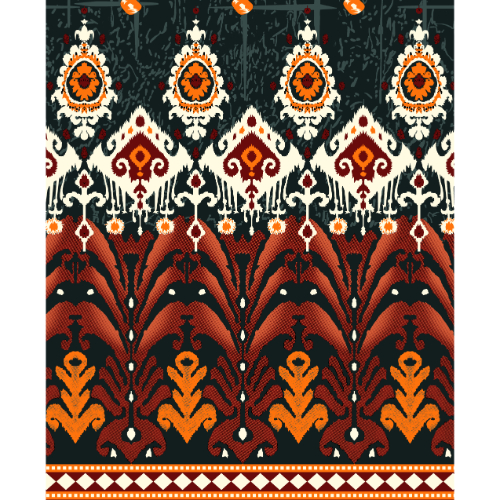 Bold Traditional Ikat-Inspired Border Textile Print in Rust Orange and Black