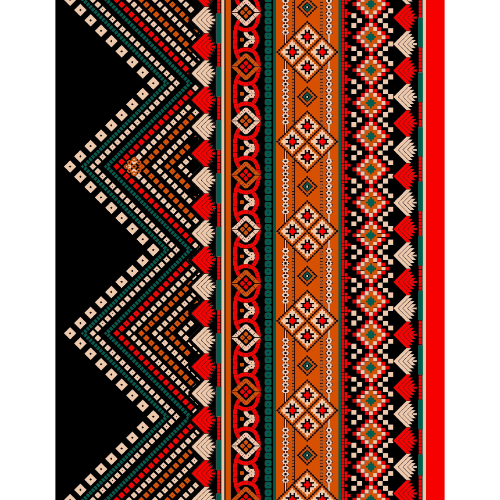Bold Tribal Zigzag Border Textile Print in Black, Red, and Earthy Tones
