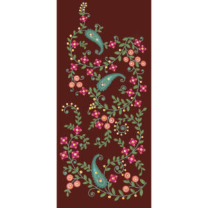 Elegant Paisley Floral Vertical Border Textile Print in Deep Maroon