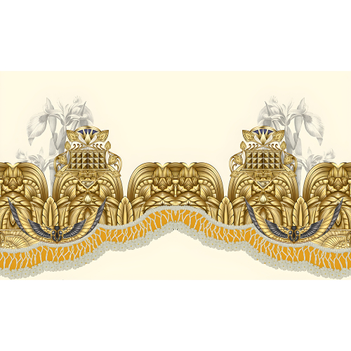 Luxury Egyptian-Inspired Ornamental Border Textile Print in Antique Gold