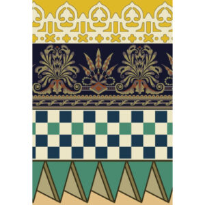 Traditional Layered Ornamental Border Textile Print with Geometric Patterns