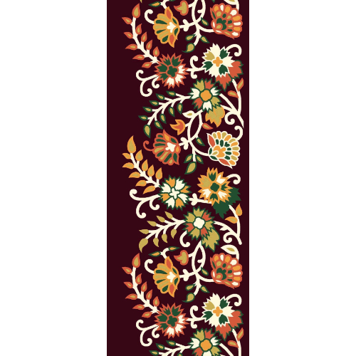 Elegant Floral Vine Vertical Border Textile Print in Deep Maroon