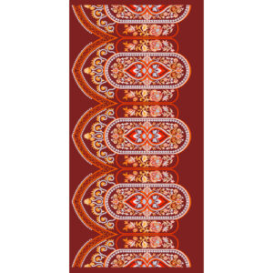 Traditional Paisley Scalloped Vertical Border Textile Print in Deep Maroon