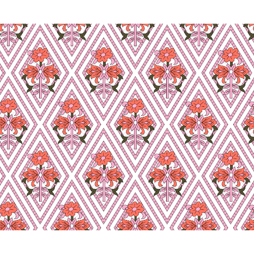 Modern Floral Geometric All-Over Textile Print in Pink and Coral