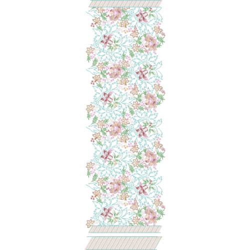 Soft Pastel Floral Vine All-Over Jaal Embroidery Design with Decorative Bands