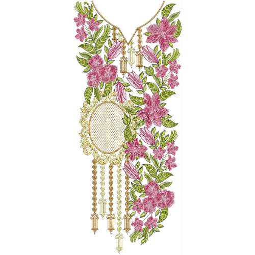 Asymmetrical Floral Neckline Embroidery Design | Elegant Kurti Gala Pattern with Tassels