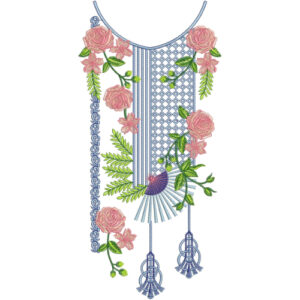Modern Floral Round Neckline Embroidery Design | Stylish Kurti Gala Pattern
