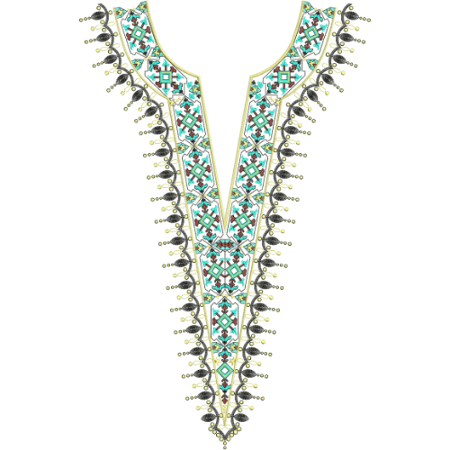 Elegant Geometric V-Neck Embroidery Design | Designer Kurti Gala Pattern