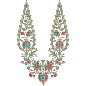 Elegant Floral U-Neck Embroidery Design | Designer Kurti Gala Pattern