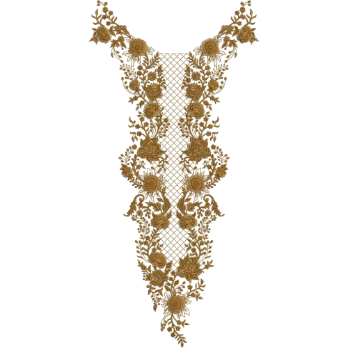 Luxury Golden Floral V-Neck Embroidery Design | Designer Kurti Gala Pattern