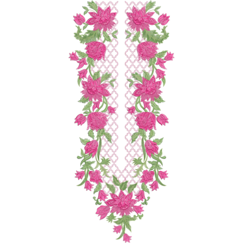 Elegant Pink Floral Long Neckline Embroidery Design | Designer Kurti Gala Pattern