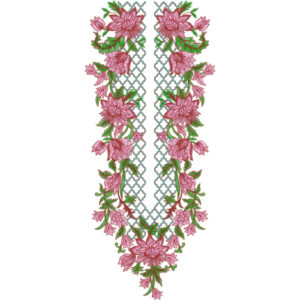 Elegant Rose Floral Long Neckline Embroidery Design | Designer Kurti Gala Pattern