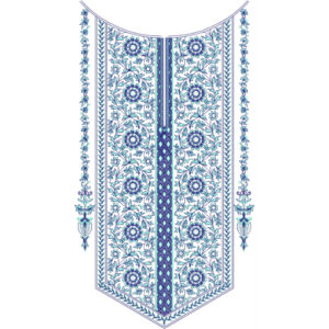 Elegant Blue Floral Long Neckline Embroidery Design | Designer Kurti Gala Pattern