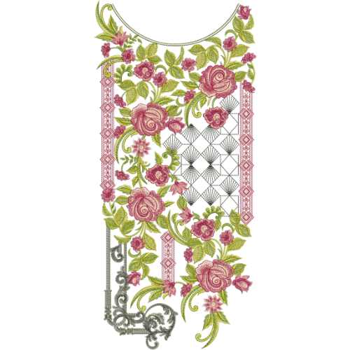 Elegant Rose Floral Neckline Embroidery Design | Designer Kurti Gala Pattern