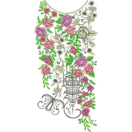 Luxury Rose Garden Neckline Embroidery Design | Floral Kurti Gala Embroidery Pattern