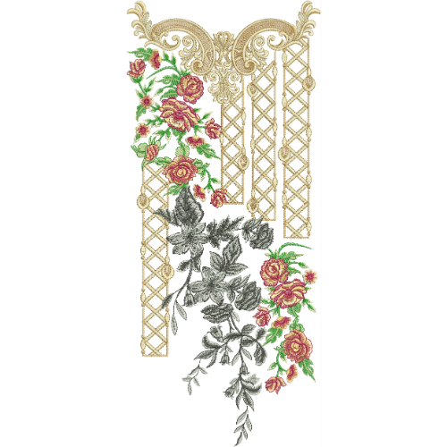 Luxury Gold Floral Neckline Embroidery Design | Elegant Rose Kurti Gala Pattern