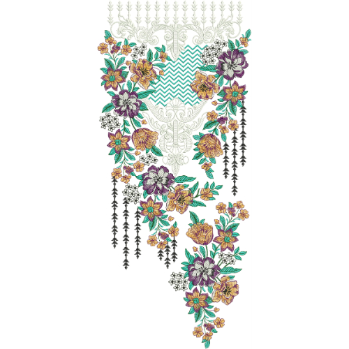 Multicolor Floral Neckline Embroidery Design with Chevron Pattern | Designer Kurti Gala Pattern