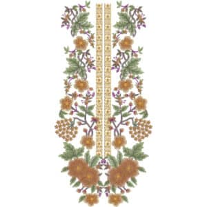 Elegant Symmetrical Rose Floral Neckline Embroidery Design with Ornamental Scrollwork
