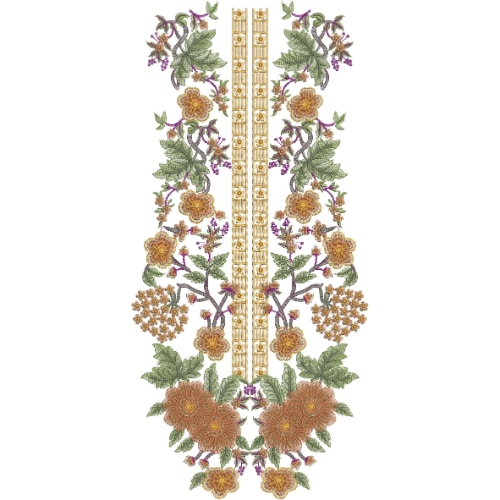 Elegant Symmetrical Rose Floral Neckline Embroidery Design with Ornamental Scrollwork