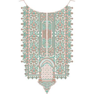 Traditional Mughal Style Heavy Embroidered Neckline Design with Geometric and Floral Pattern