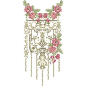 Luxury Vintage Floral Neckline Embroidery Design with Ornamental Frame and Rose Detail