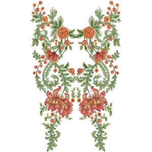 Elegant Floral Net Neckline Embroidery Design with Pink Blossom Vines and Hanging Detail
