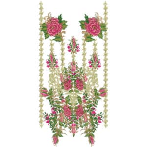 Royal Heavy Floral Neckline Embroidery Design with Pink Roses and Ornamental Chains