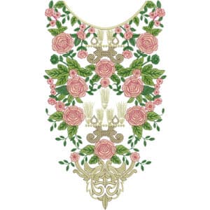 Royal Symmetrical Rose Neckline Embroidery Design with Classic Ornamental Motif