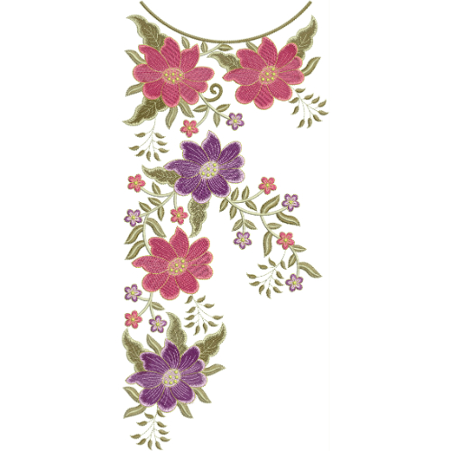 Elegant Multicolor Floral Neckline Embroidery Design with Modern Minimalist Flower Arrangement