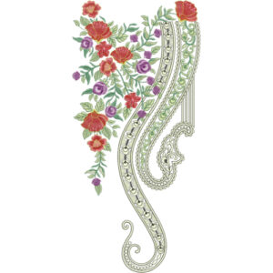 Elegant Paisley Floral Neckline Embroidery Design with Multicolor Flower Vines